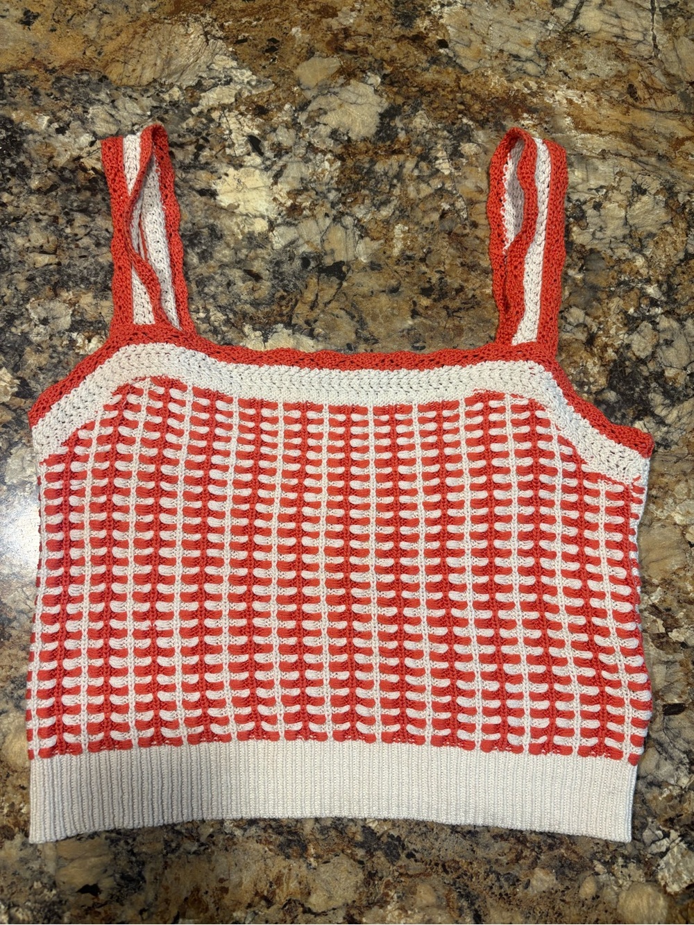 Anthropologie peach and Cream Crochet Tank Top